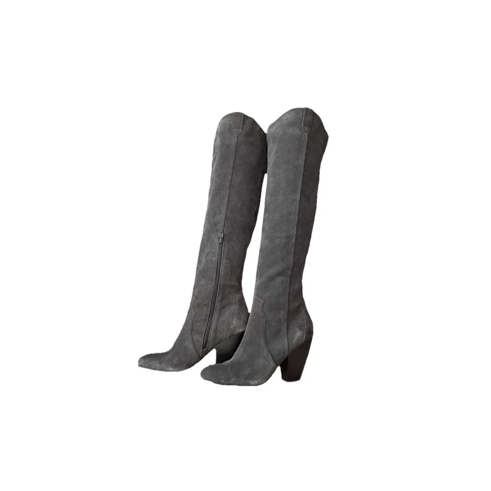 Corso Como Over Knee Boots Gray Suede Size 9.5 Classic Old Money Prep Minimalist